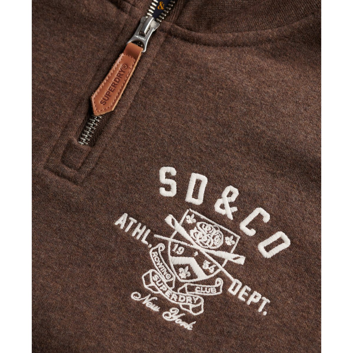 Sweatshirt Country Club Demi-Zip chocolat marron foncé chiné, SUPERDRY