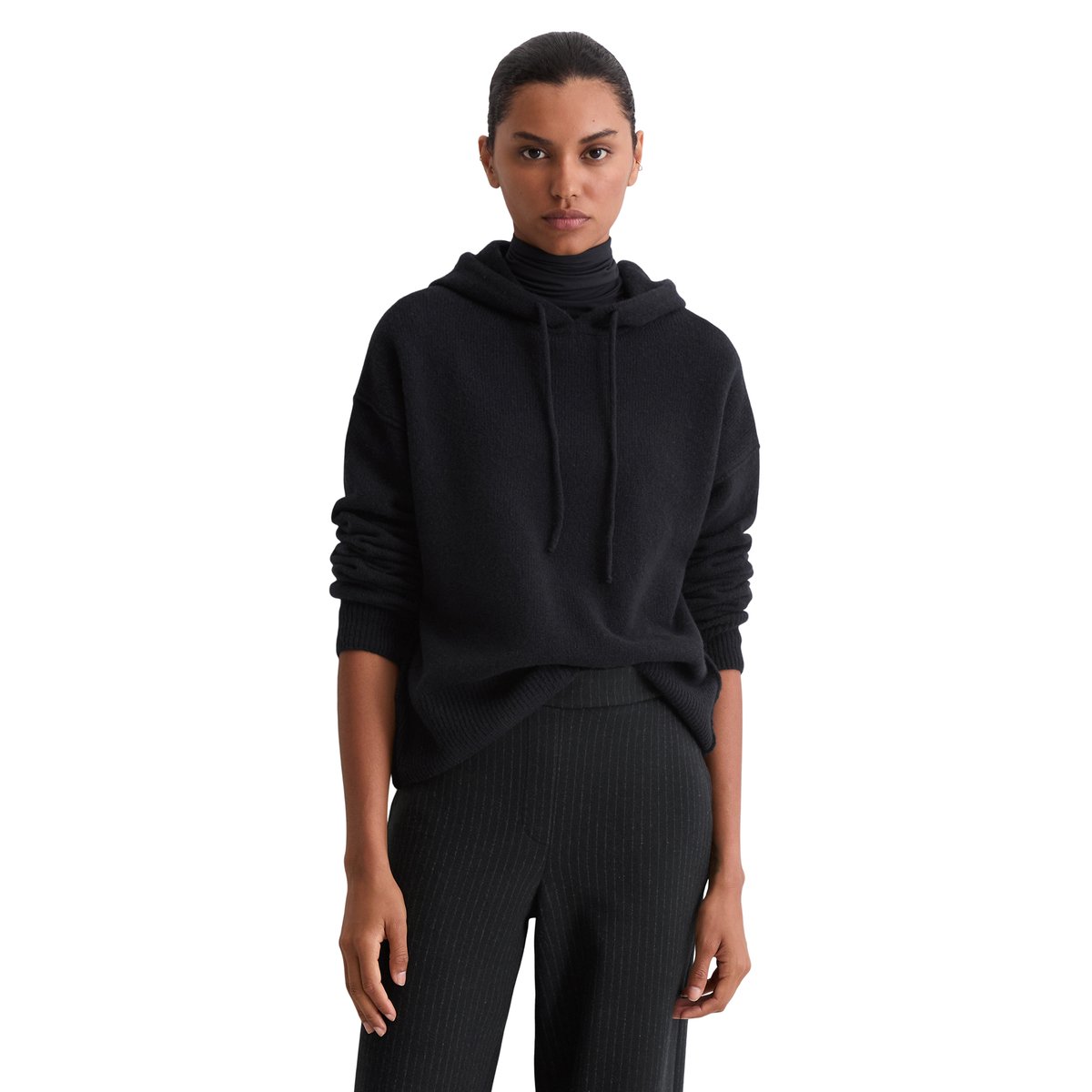 Hoodie en tricot regular en laine d'agneau moelleuse bleu foncé, MARC O'POLO