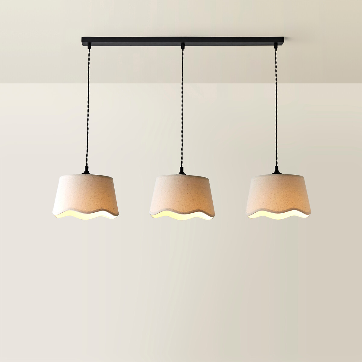 Marina 3-Light Diner Bar Pendant Light with Scallop Linen Shades natural, SO'HOME