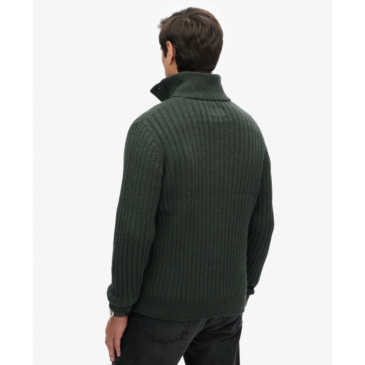 Pull côtelé à col tunisien olive twist, SUPERDRY