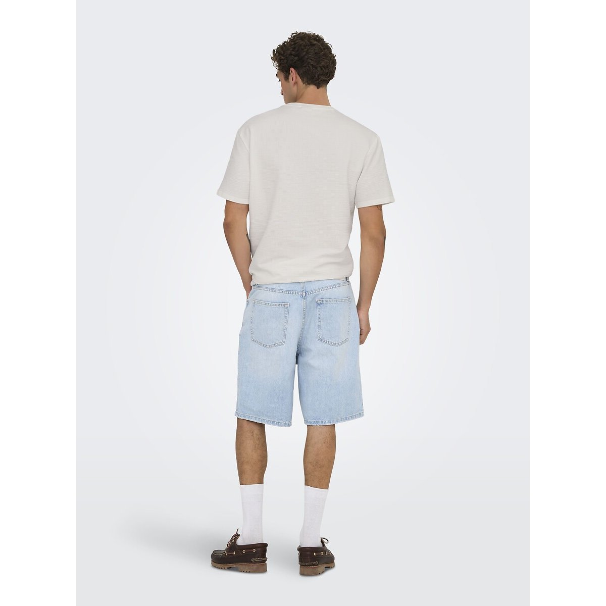 T-shirt in seersucker a maniche corte bianco, ONLY & SONS