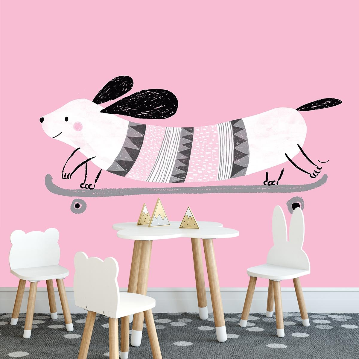 Papier peint enfant chien sur une skate intissé, HEXOA