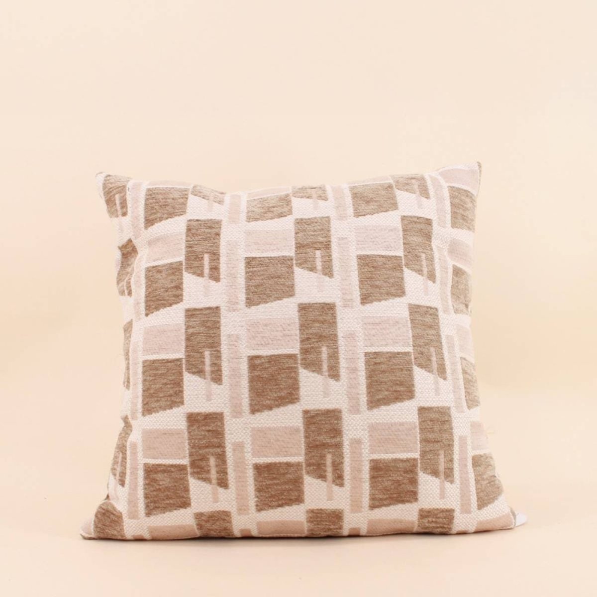Coussin à motifs géométriques en velours jacquard 40x40cm marron, ORNAMI