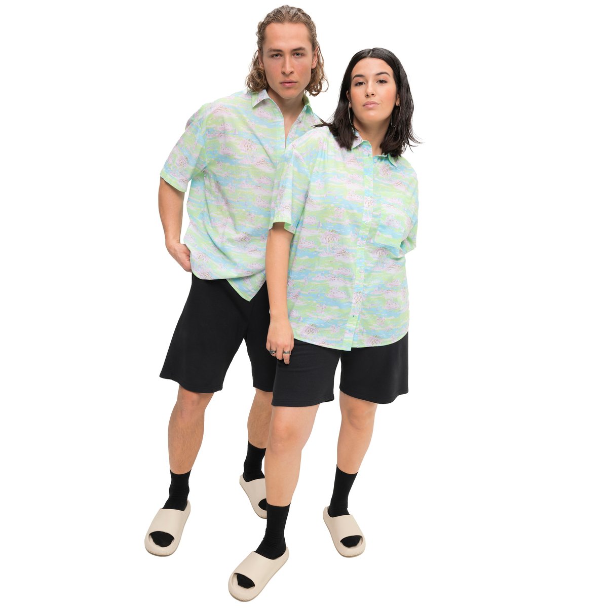 Chemise style hawaïenne oversized à imprimé bleu turquoise, STUDIO UNTOLD