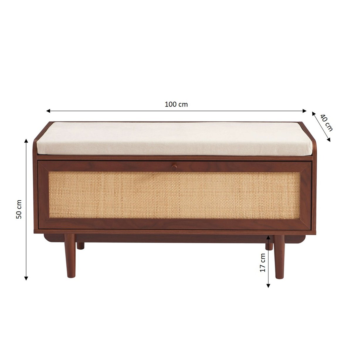 Banc à chaussures en cannage LEON noyer, SORELH