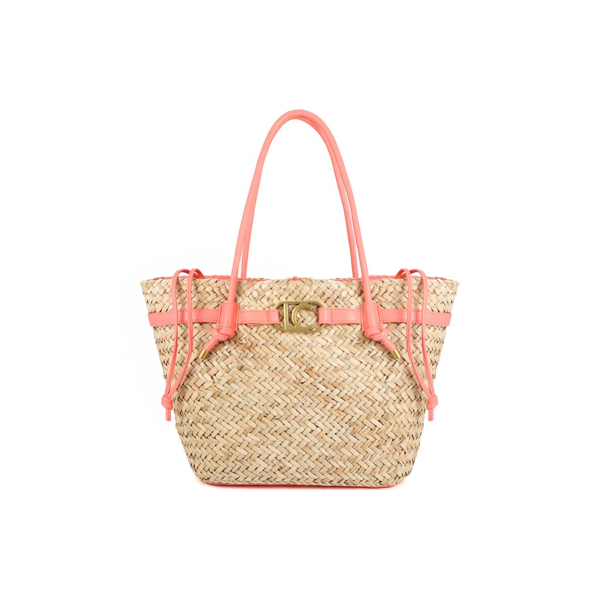 Panier tressé avec bandeau logo et anses contrastantes rose, LOLA CASADEMUNT