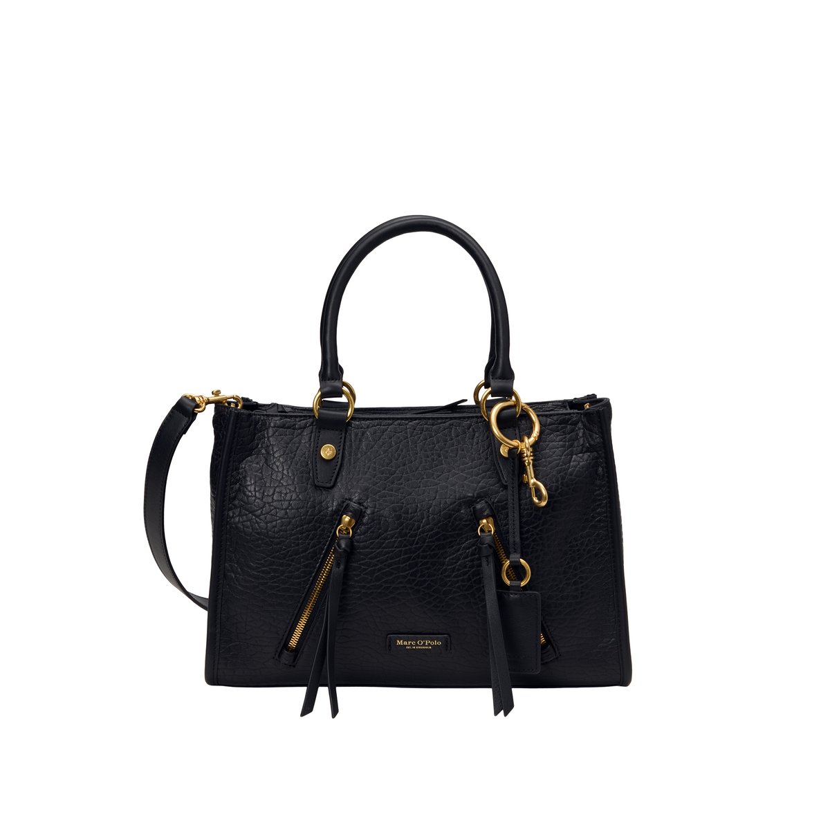 Shopper small en cuir de mouton structuré noir, MARC O'POLO