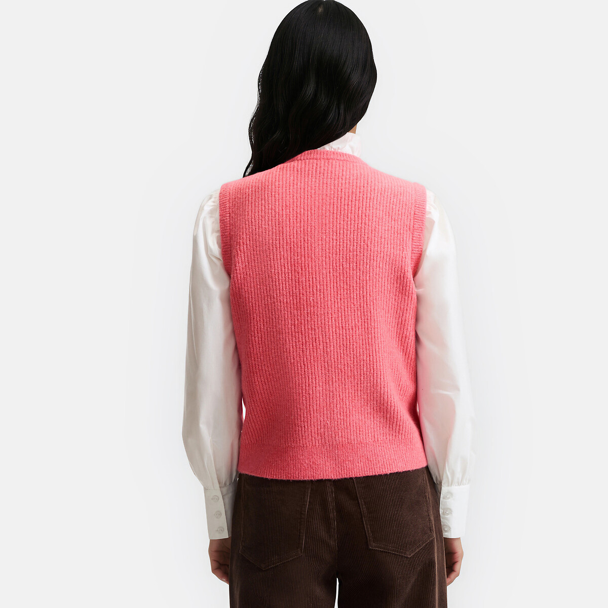 Gilet sans manches en maille mousseuse rose, LA REDOUTE COLLECTIONS