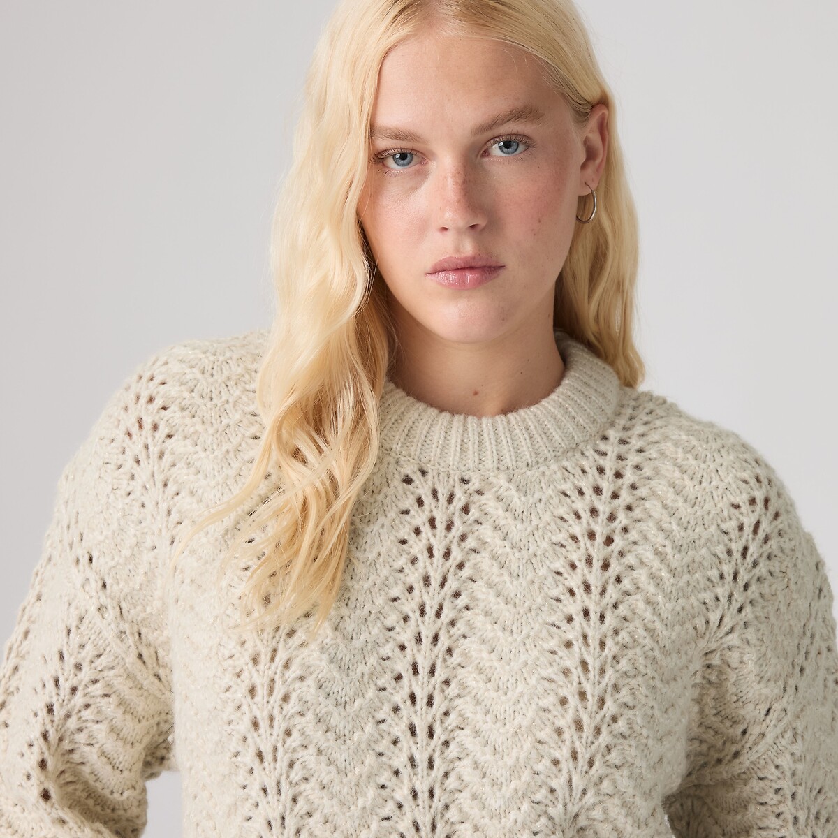 Pull maille pointelle col rond ecru/doré, LEVI'S