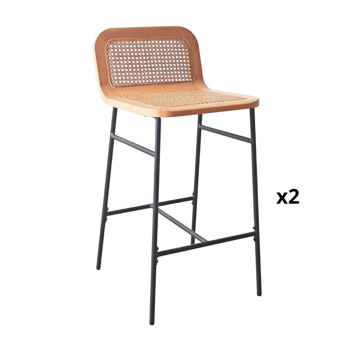 Lot de chaises d'îlot et bar en métal et assise cannage 65cm SANA v002233, MOB IN