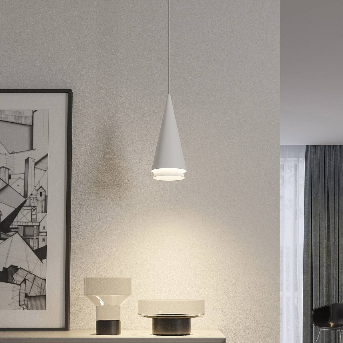 Suspension en métal moderne, Naoh blanc mat, LUCANDE