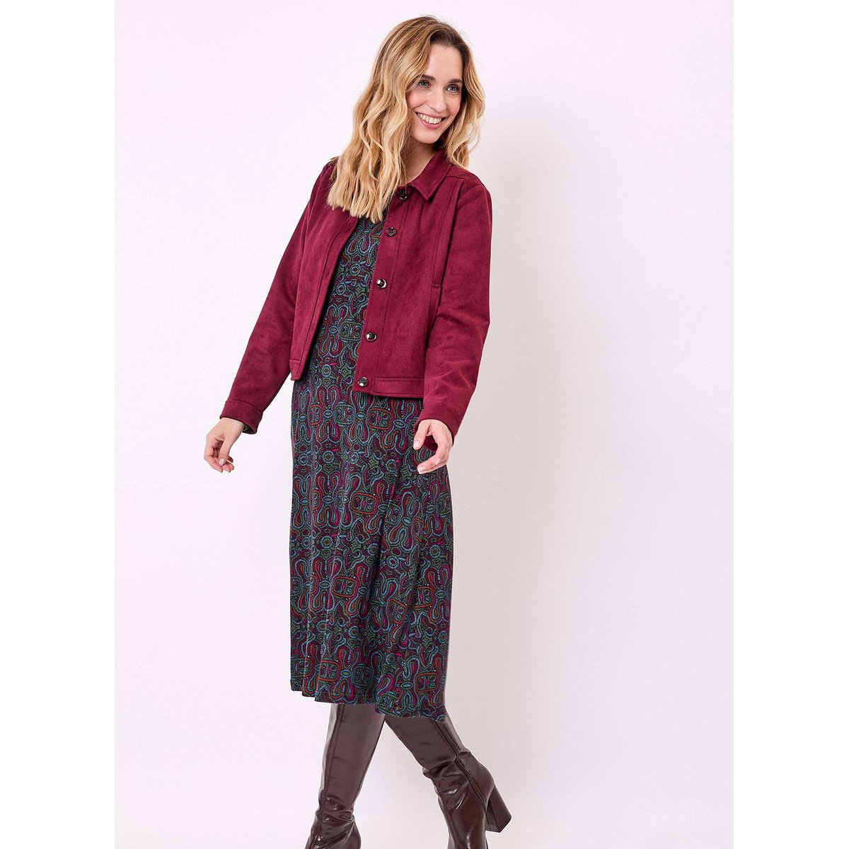 Veste courte suédine doublée AJDA rouge bordeaux ajda, LA FIANCÉE