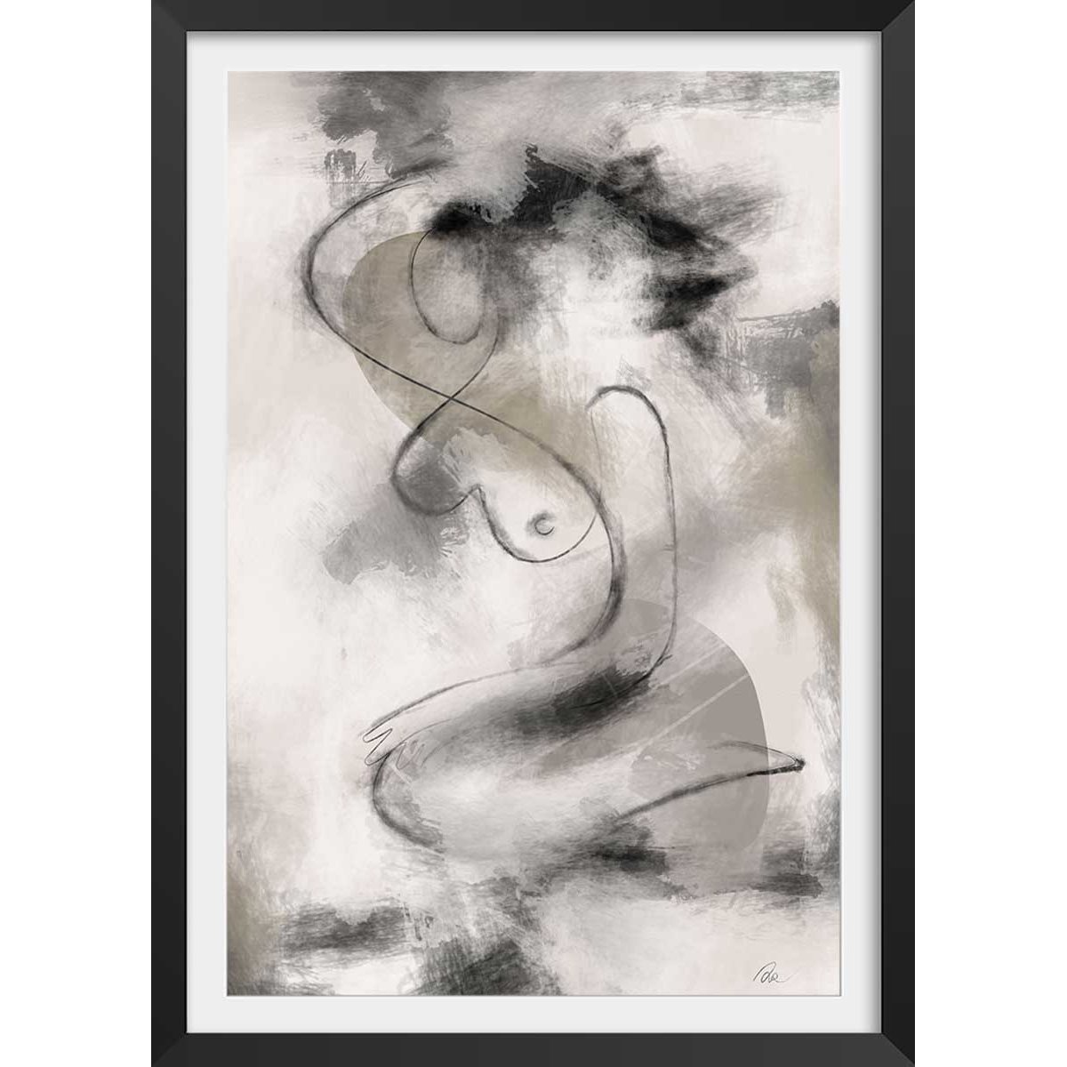Affiche Eclats et courbe affiche + cadre en bois - noir, HEXOA