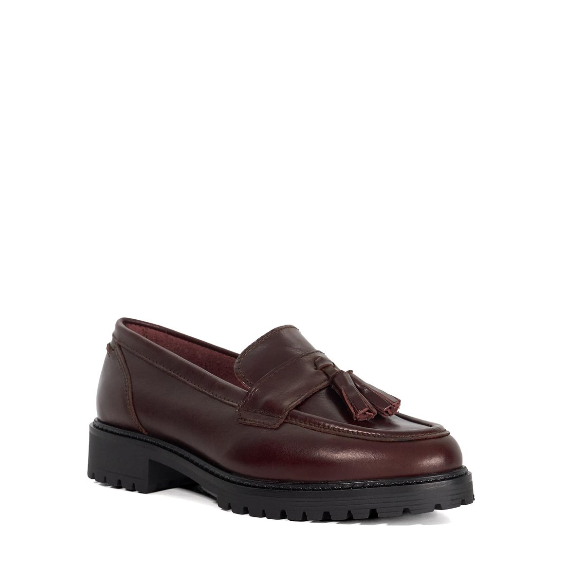 Mocassins en cuir à pampilles et semelle crantée coupe large - Wide Fit GRACELYN burgundy-leather, DUNE LONDON