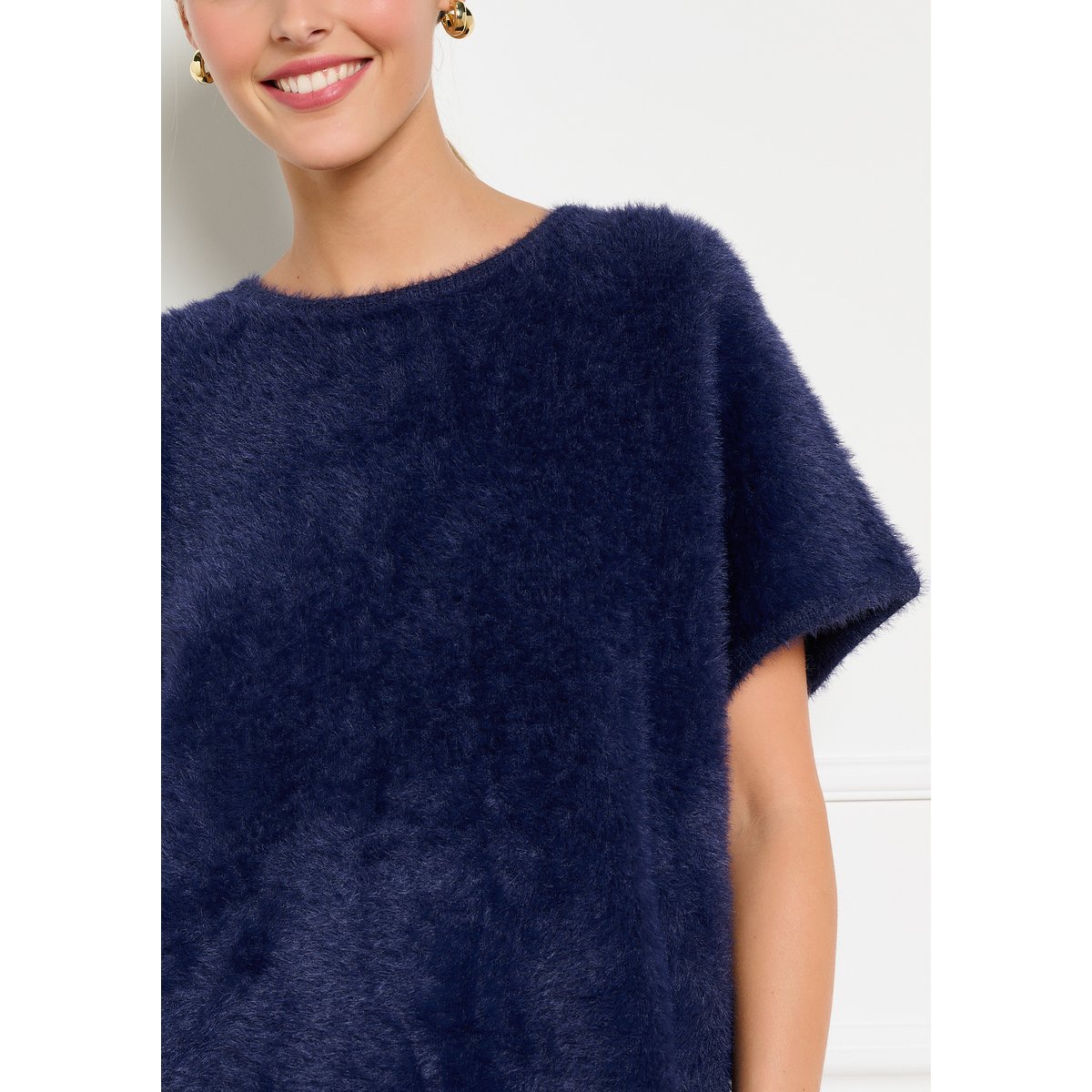 Pull doux à manches chauve-souris bleu marine, LOLALIZA