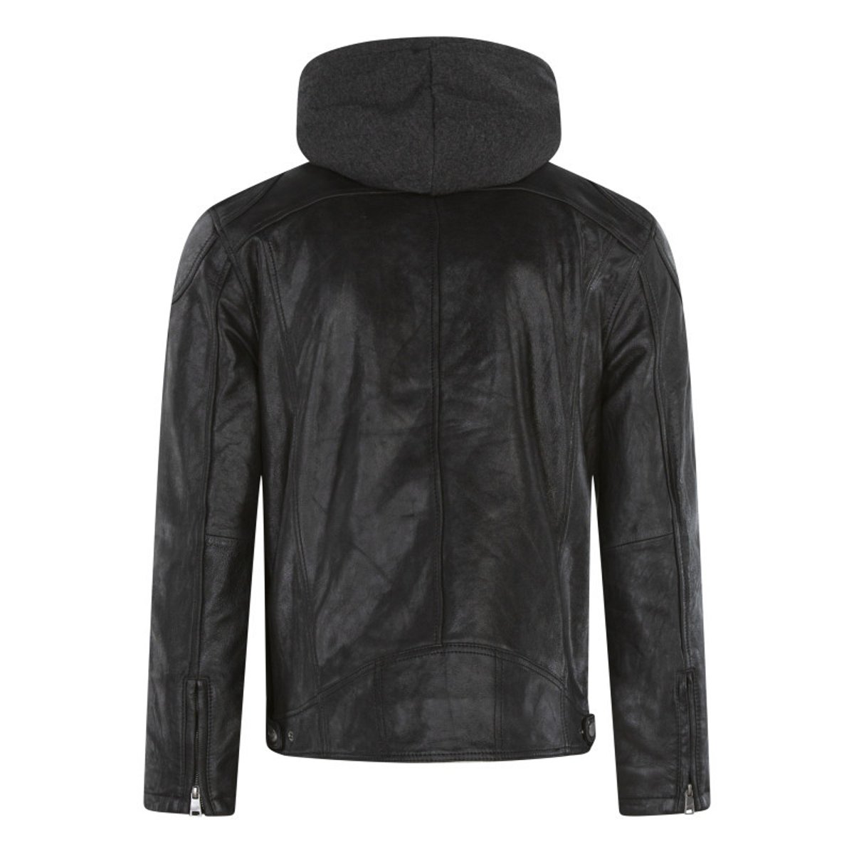 Blouson en cuir marron uni coupe ajustée col à capuche et fermeture zippée noir, GIPSY