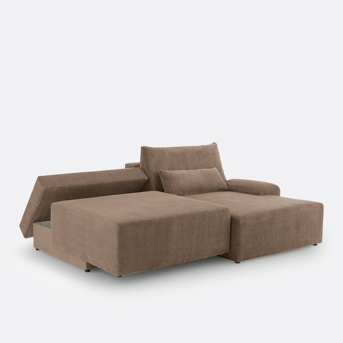 Hoekbank met koffer, ribfluweel, MAONA taupe , LA REDOUTE INTERIEURS