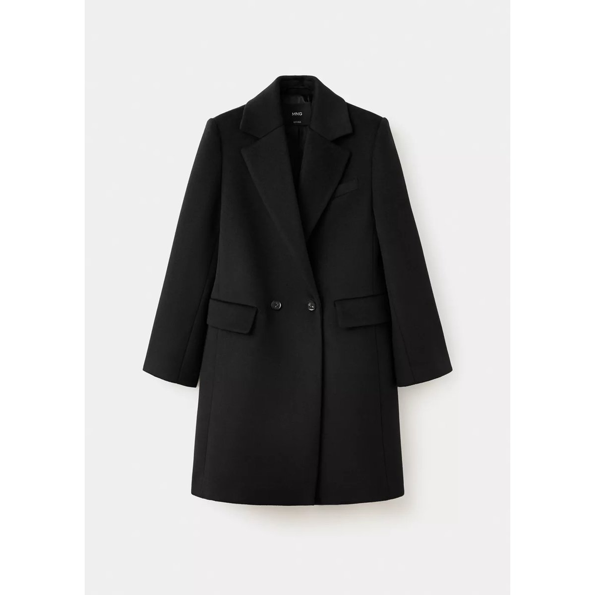 Manteau en laine à double boutonnage noir, MANGO