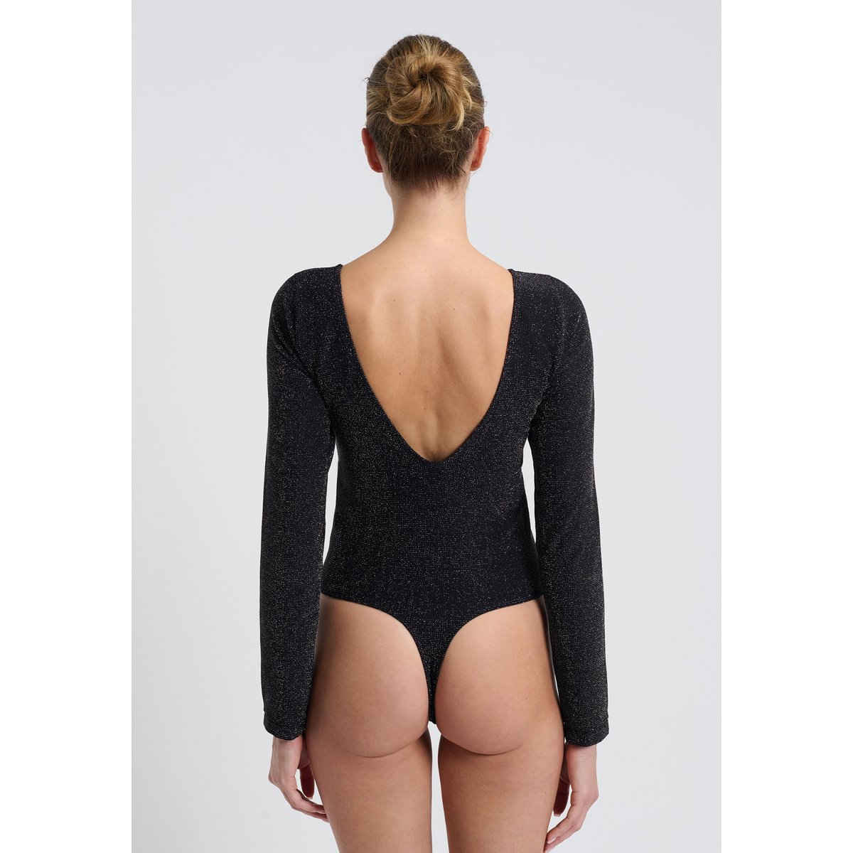 Body dos nu à manches longues irisé AMANDE SHINY argent, ETAM
