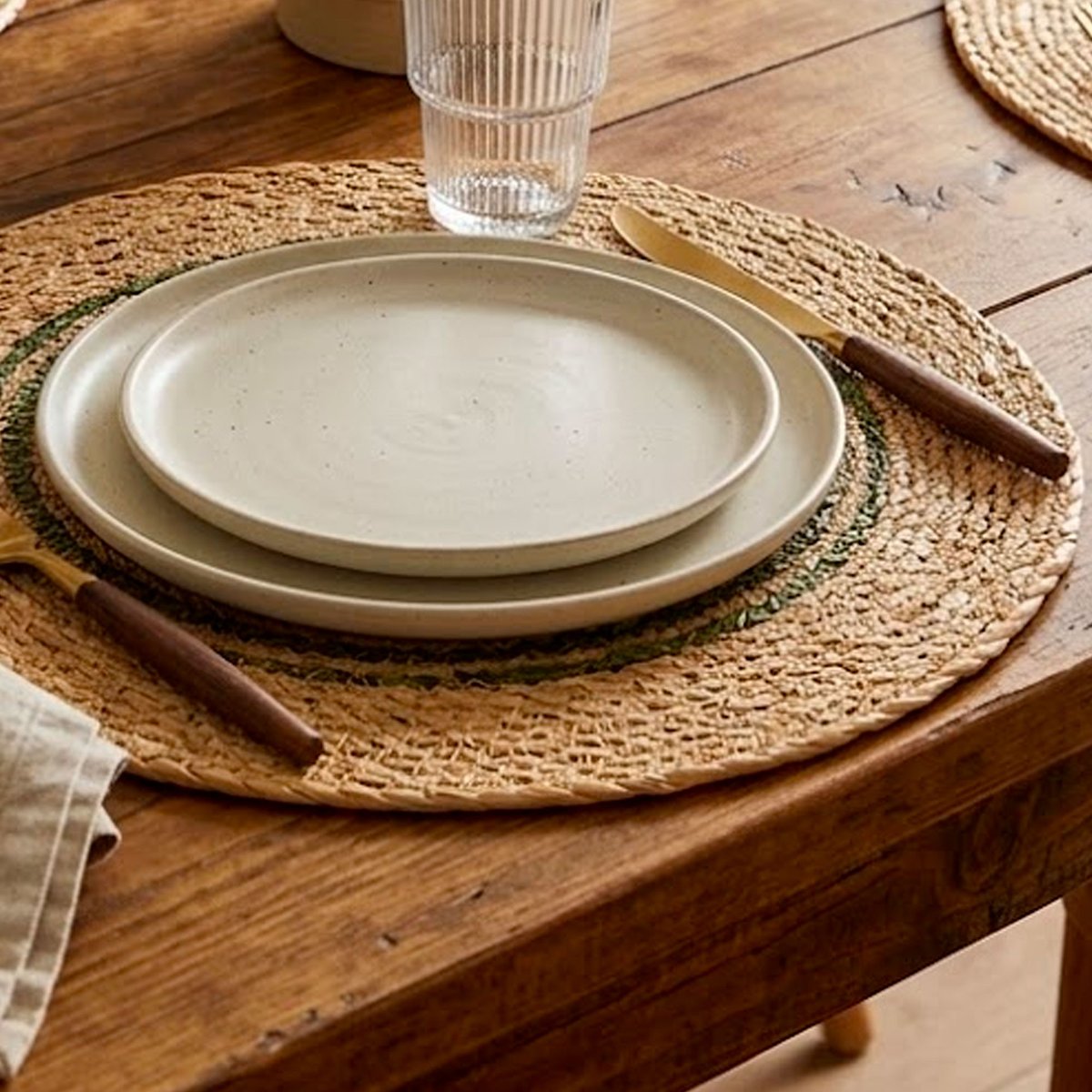 Set de table rond en jute beige et vert 37cm vert, WADIGA