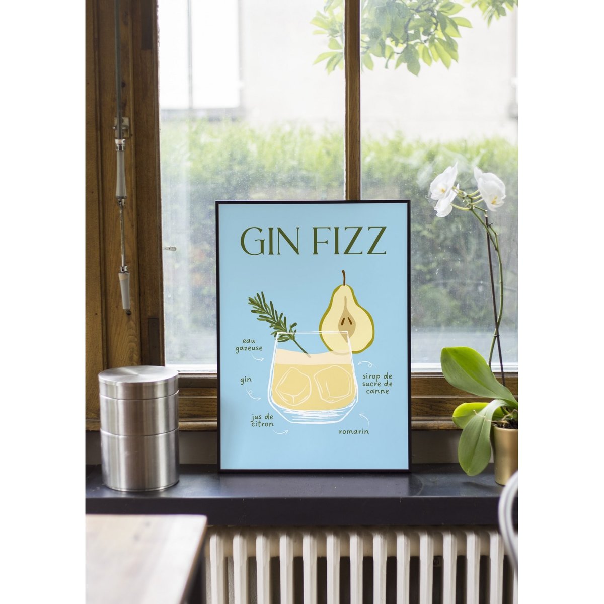 Affiche Cocktail Gin Fizz 2 blanc, L'AFFICHERIE