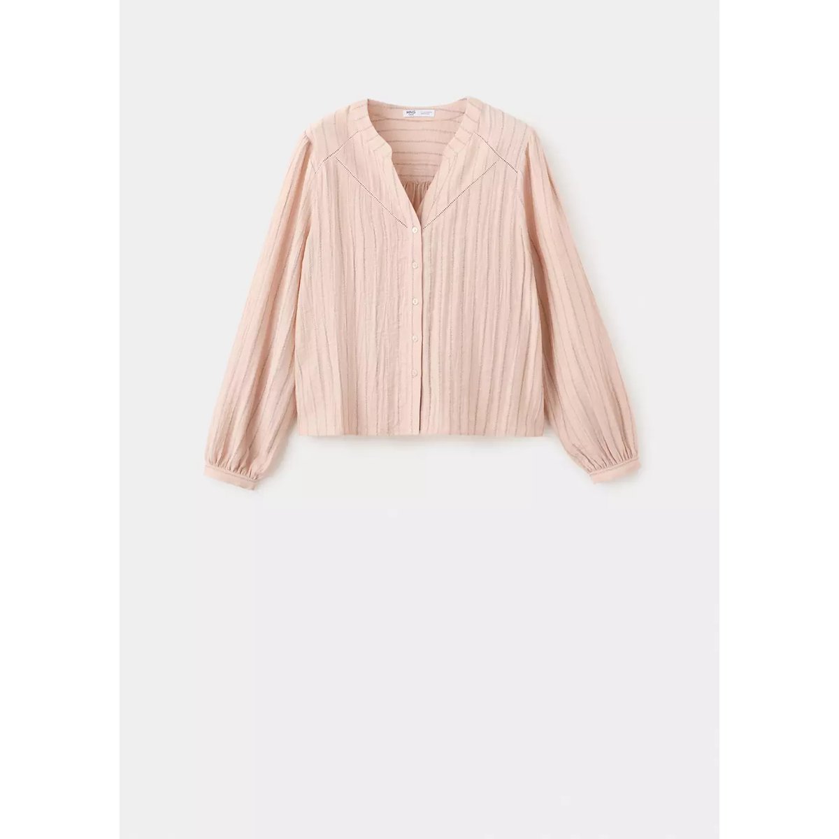 Blouse rayée avec détails ajourés rose pastel, MANGO TEEN