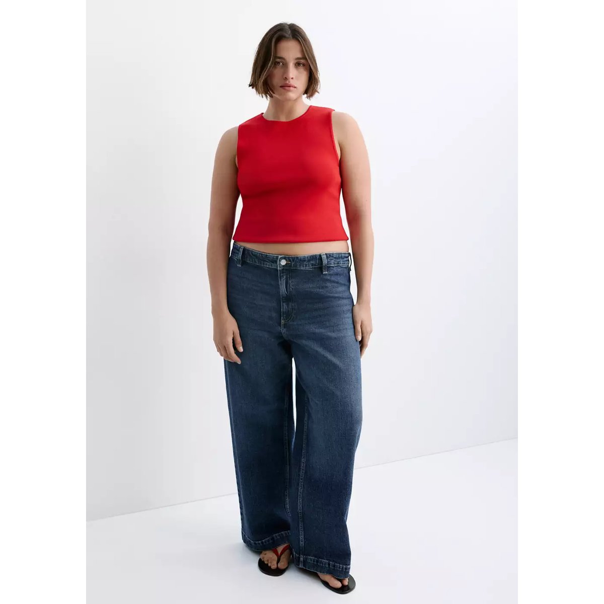 Jean style jupe-culotte Catherin taille haute bleu foncé, MANGO