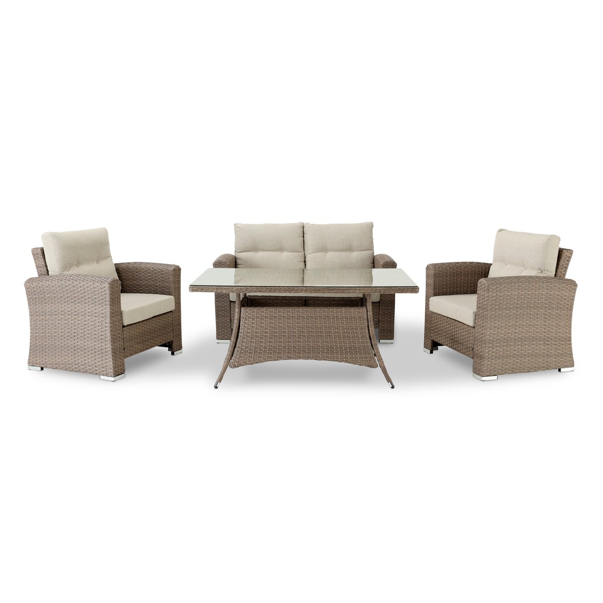 Salon de jardin 4 places, rotin, BOLONIA marron/beige, coussin beige, DEFORA HOME