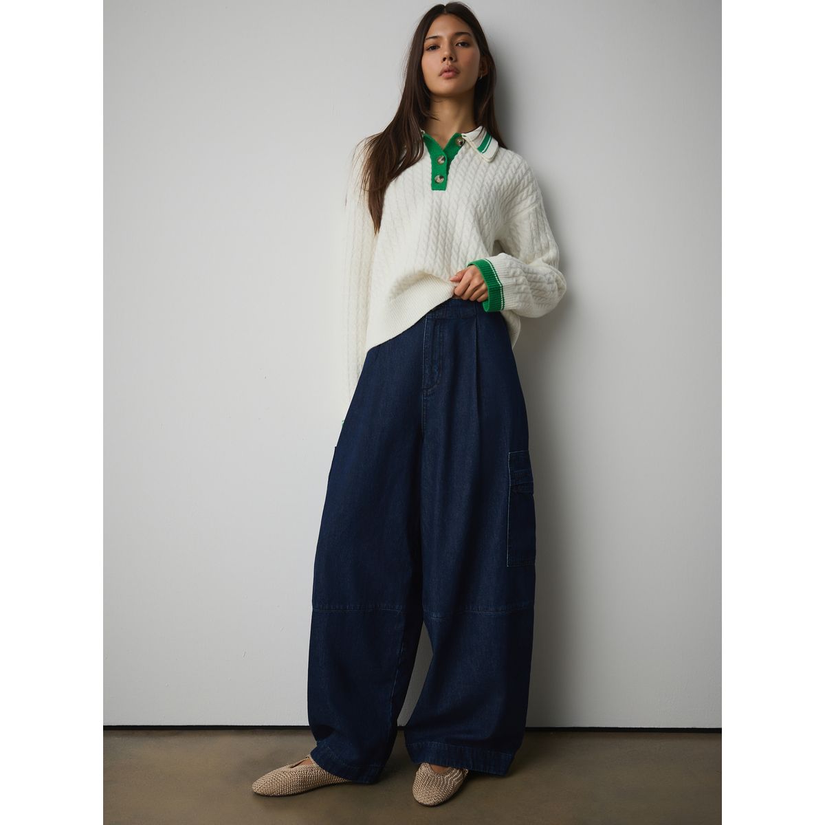 Jean cargo bouffant bleu indigo, NEXT
