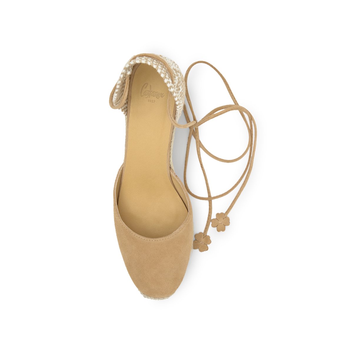 Espadrilles compensées en cuir à lacets avec plateforme tressée CARINA PLATFORM beige, CASTANER