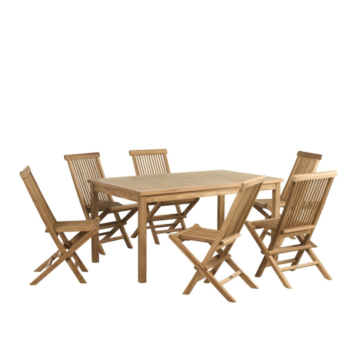 Ensemble table de jardin en teck Frida 150 et 6 chaises Audrey naturel, WANDA COLLECTION