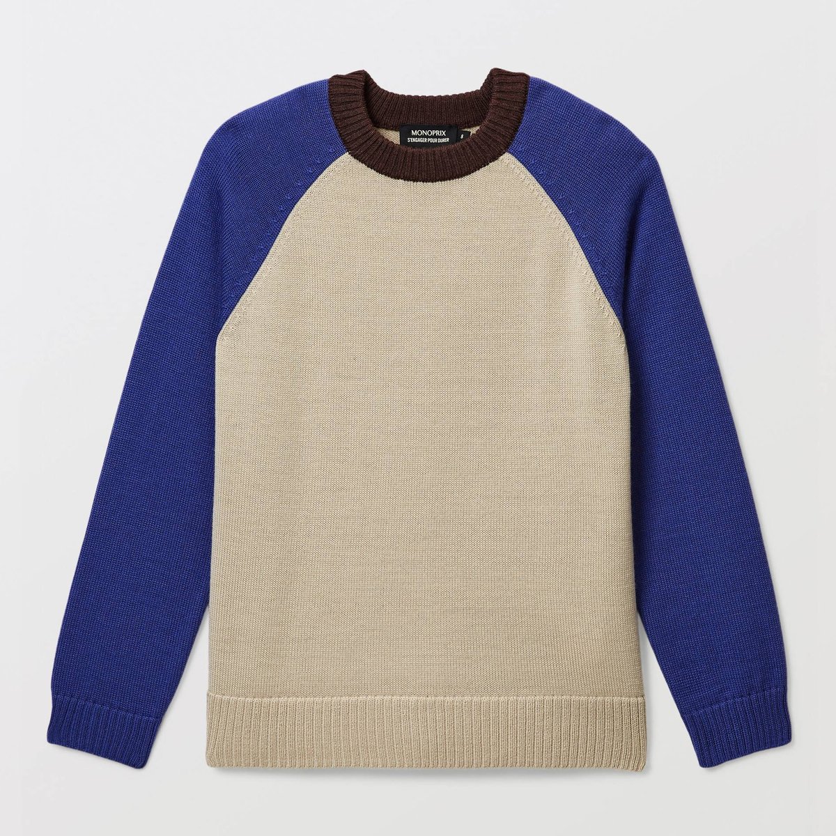 Pull color block contenant de la laine bleu roi, MONOPRIX