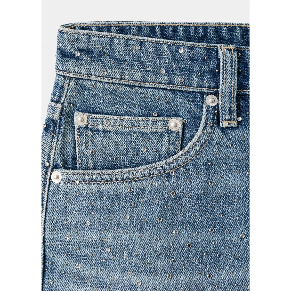 Jupe en jean ornée de strass bleu moyen, MANGO