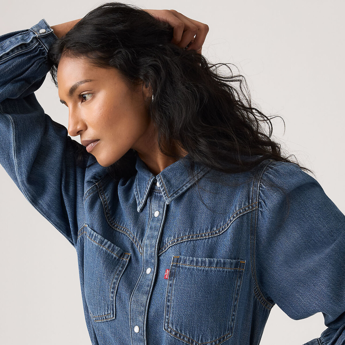 Robe midi chemise manches longues bleu denim, LEVI'S