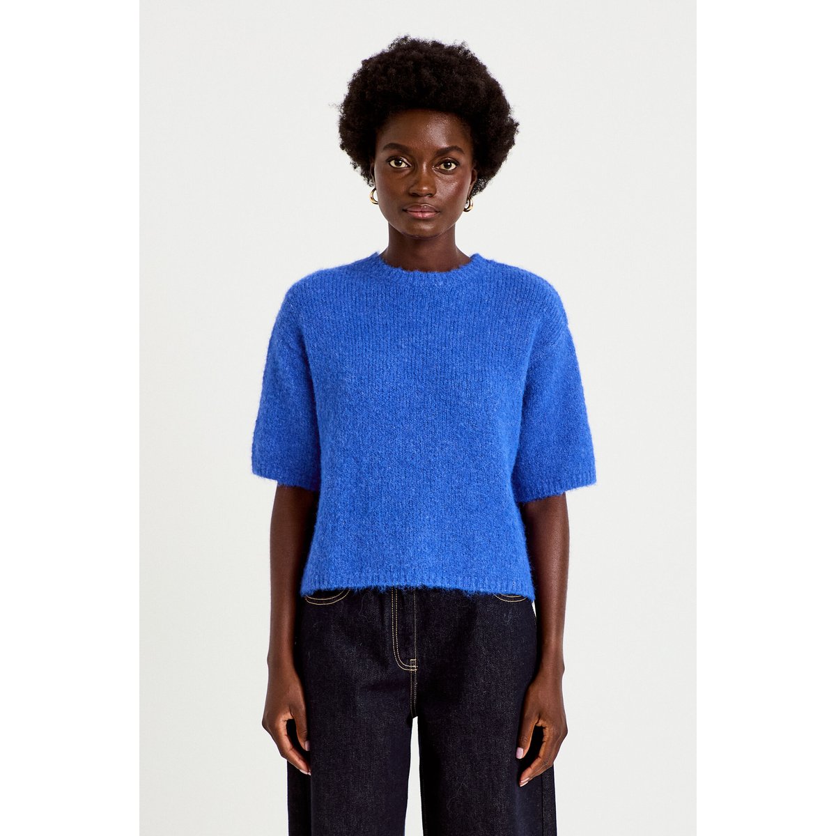 Pull col rond manches courtes bleu electrique, CACHE CACHE