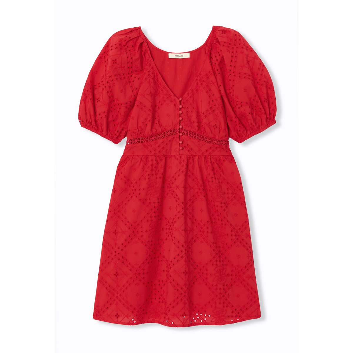 Robe courte broderie anglaise rouge, PROMOD