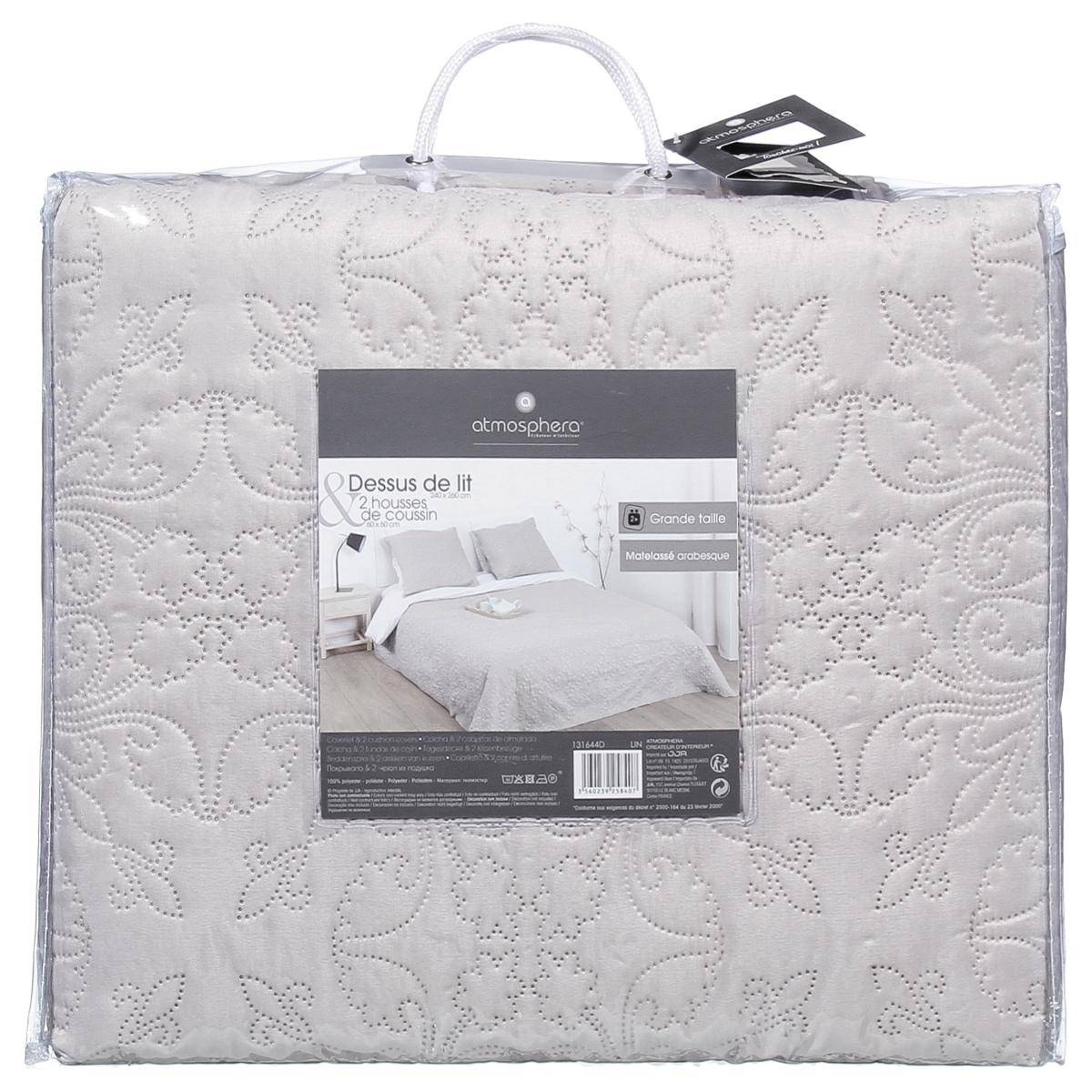 Dessus de lit avec taies ARABESQUE beige lin, ATMOSPHERA