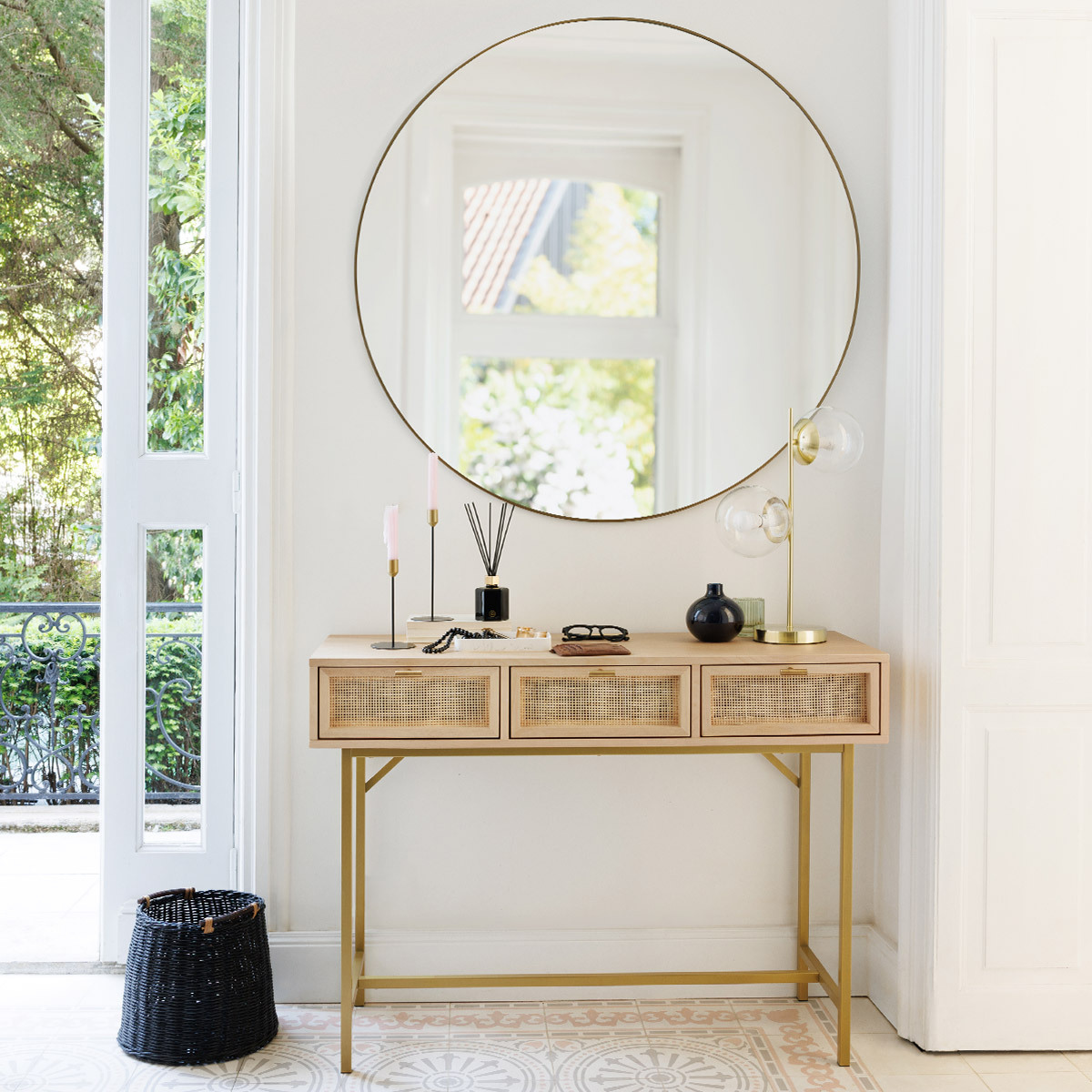 Miroir rond design métal 110cm ALICE noir, ATMOSPHERA