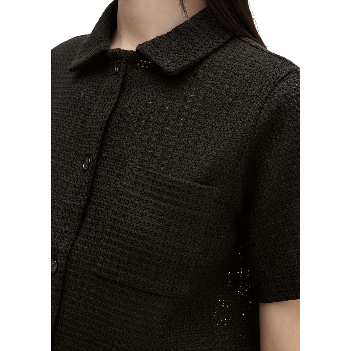 Blouse en croquet relaxed en jersey de coton mélangé noir, MARC O'POLO