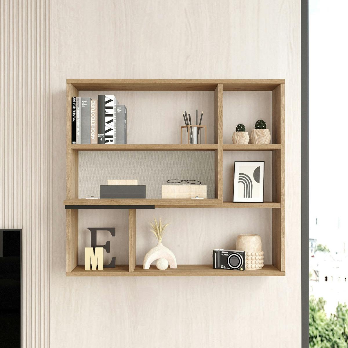Etagère murale 5 niches, 1 porte MARFA chêne, PIER IMPORT
