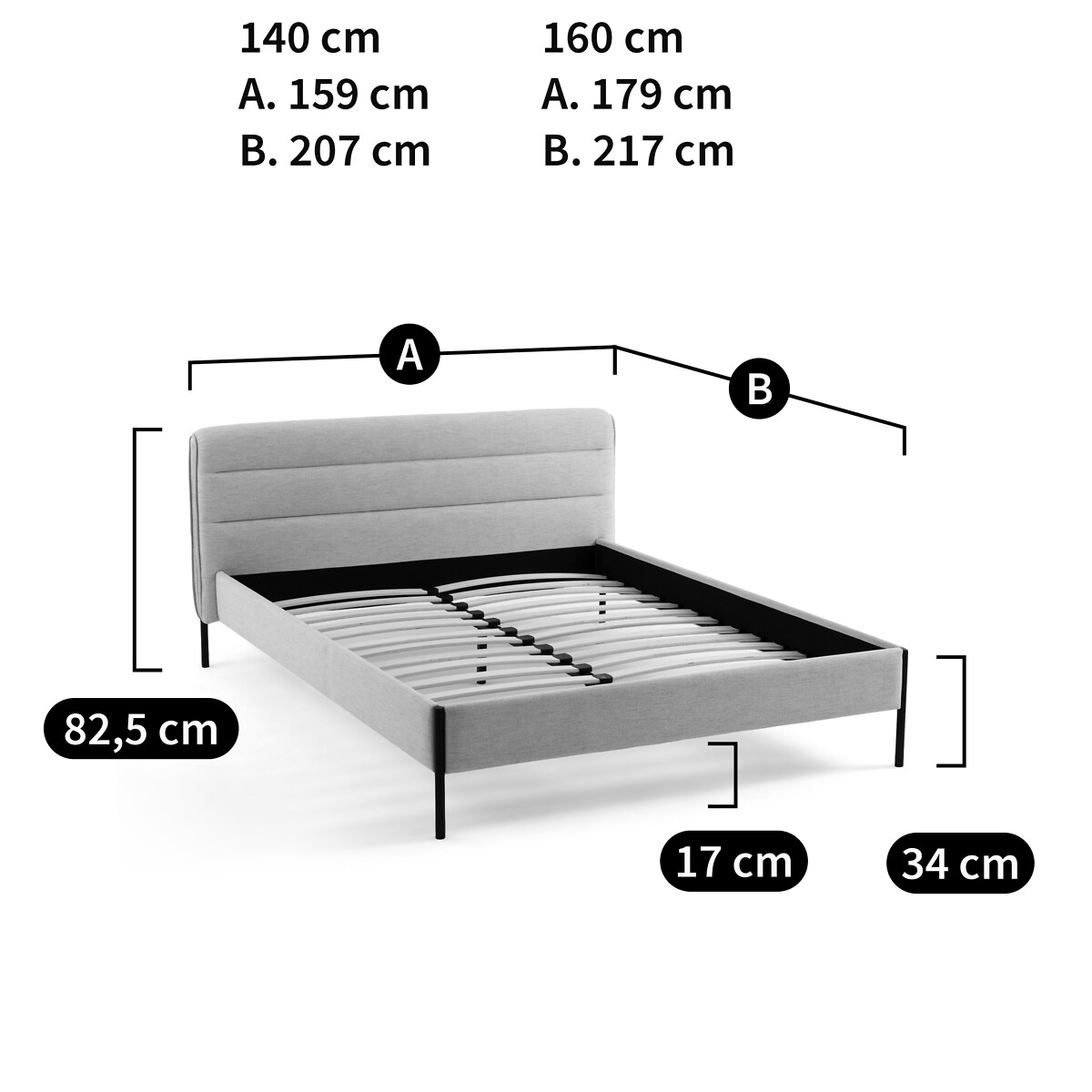 Gestoffeerd bed met lattenbodem, Obias mêlee ecru, LA REDOUTE INTERIEURS
