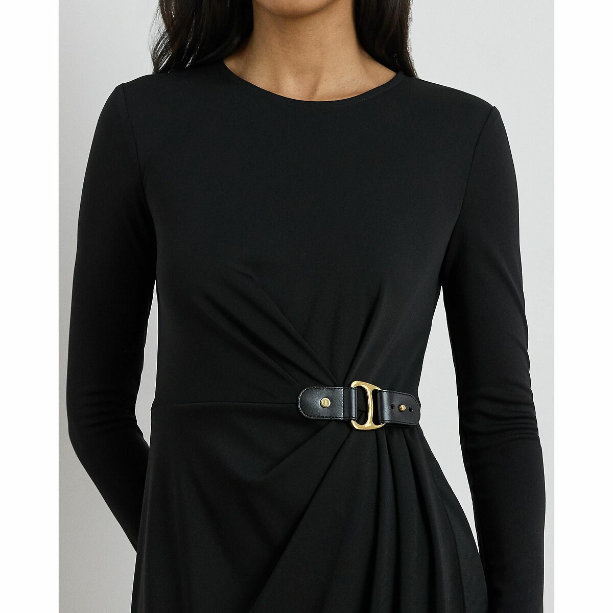 Robe droite, longueur midi, 3/4, manches longues noir, LAUREN RALPH LAUREN