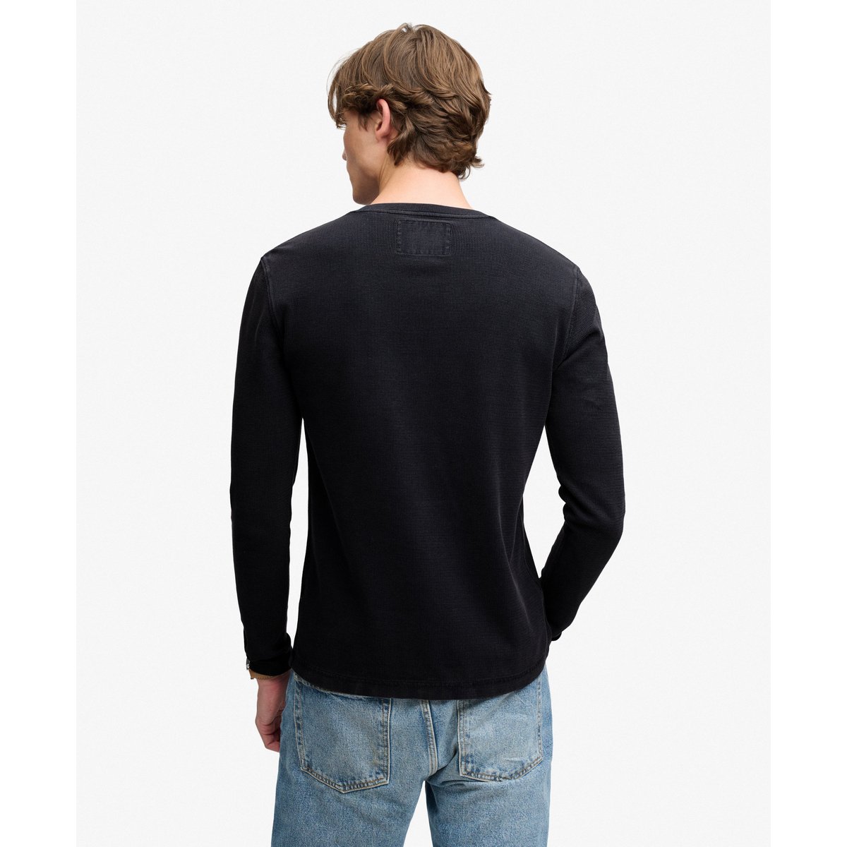 Haut Henley à Manches Longues en Maille Gaufrée bleu français, SUPERDRY