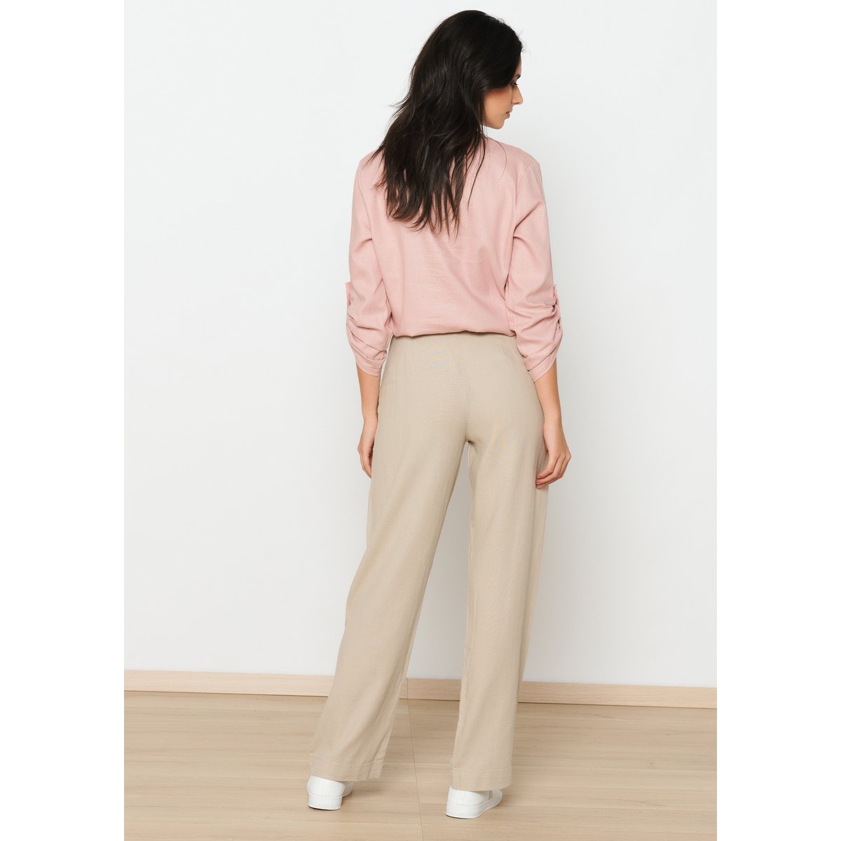 Pantalon de tailleur en lin taupe, LOLALIZA