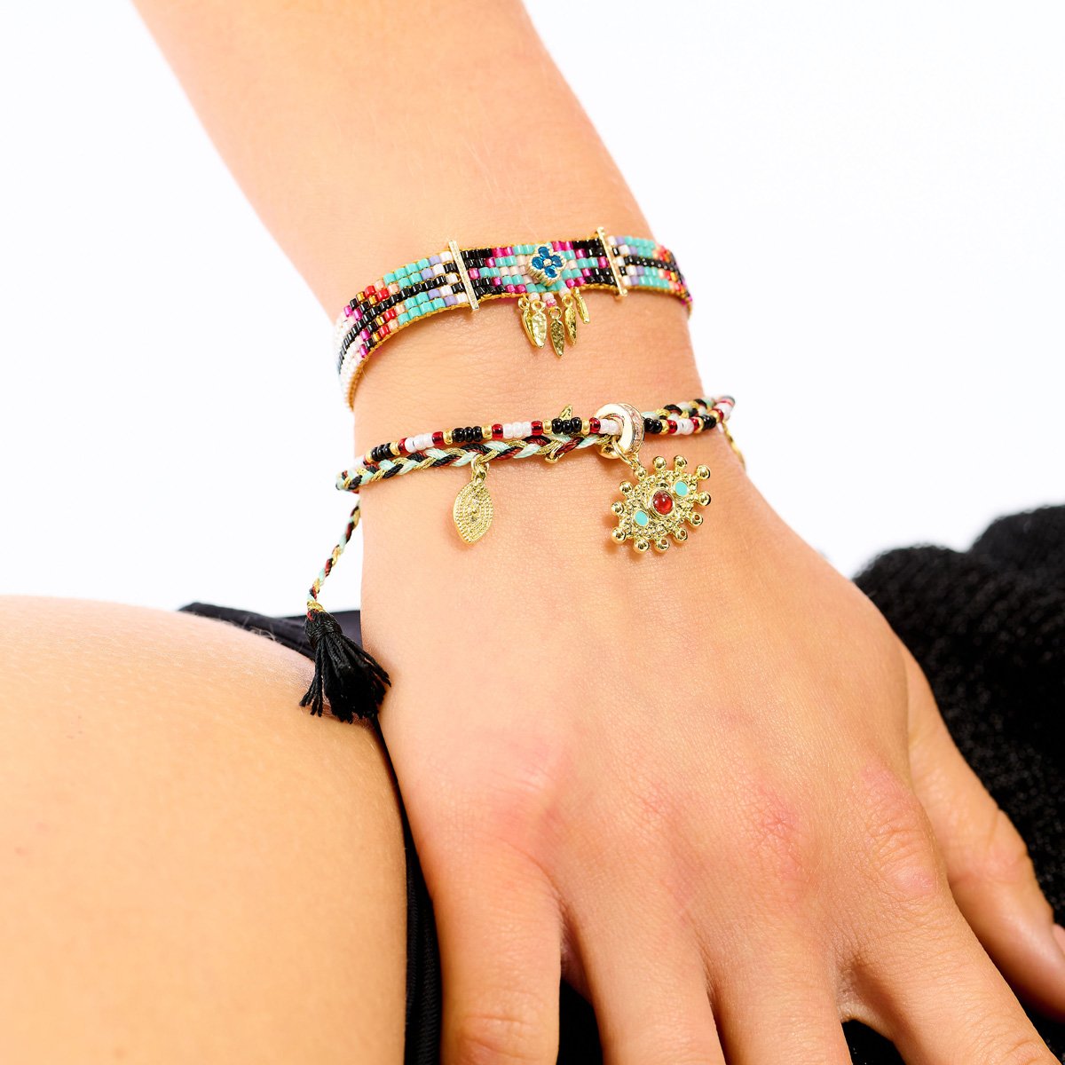 Bracelet multiliens réglable pampilles INSOLENTE noir, HIPANEMA