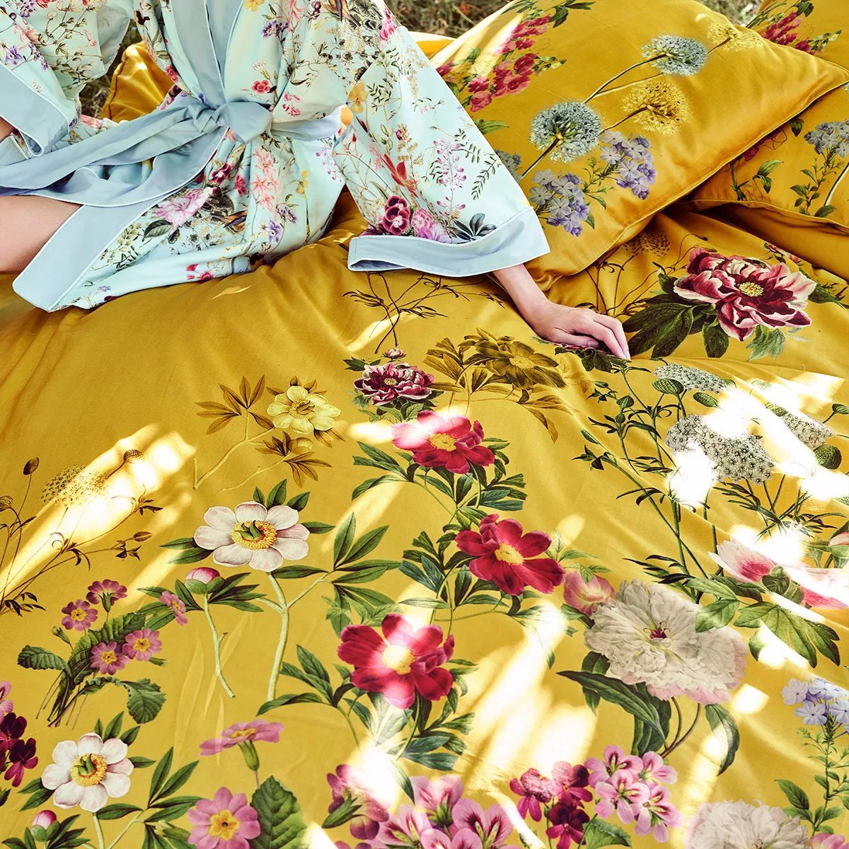 Housse de couette satin de coton MESANGES curry, GARNIER THIEBAUT