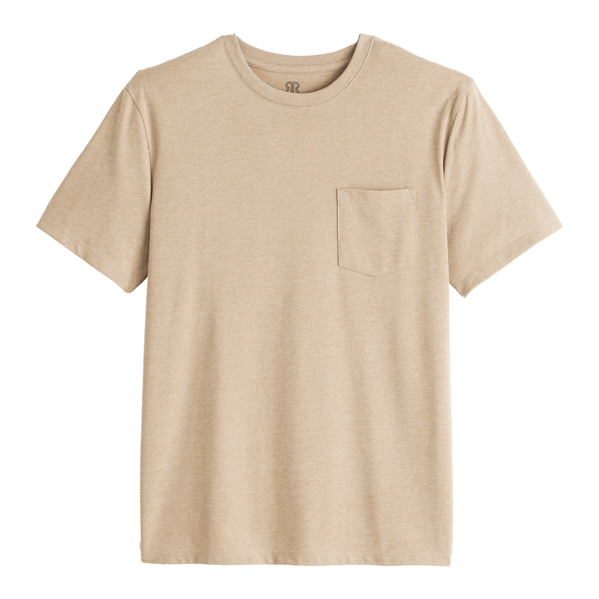 Cotton Blend Pocket T-Shirt with Crew Neck beige marl, LA REDOUTE COLLECTIONS