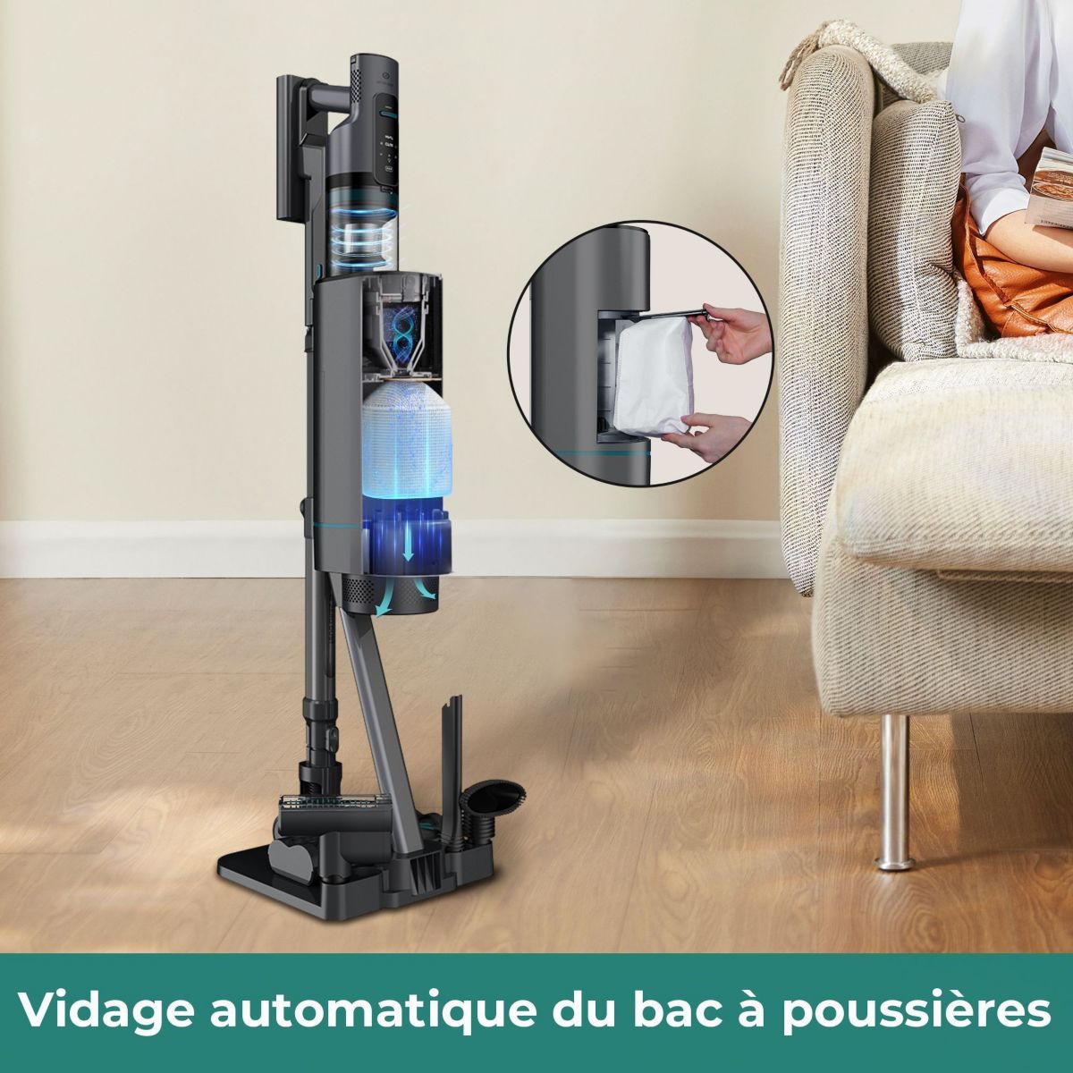 Aspirateur balai EVCSK500 Easy tech zero dust couleur unique, ESSENTIEL B