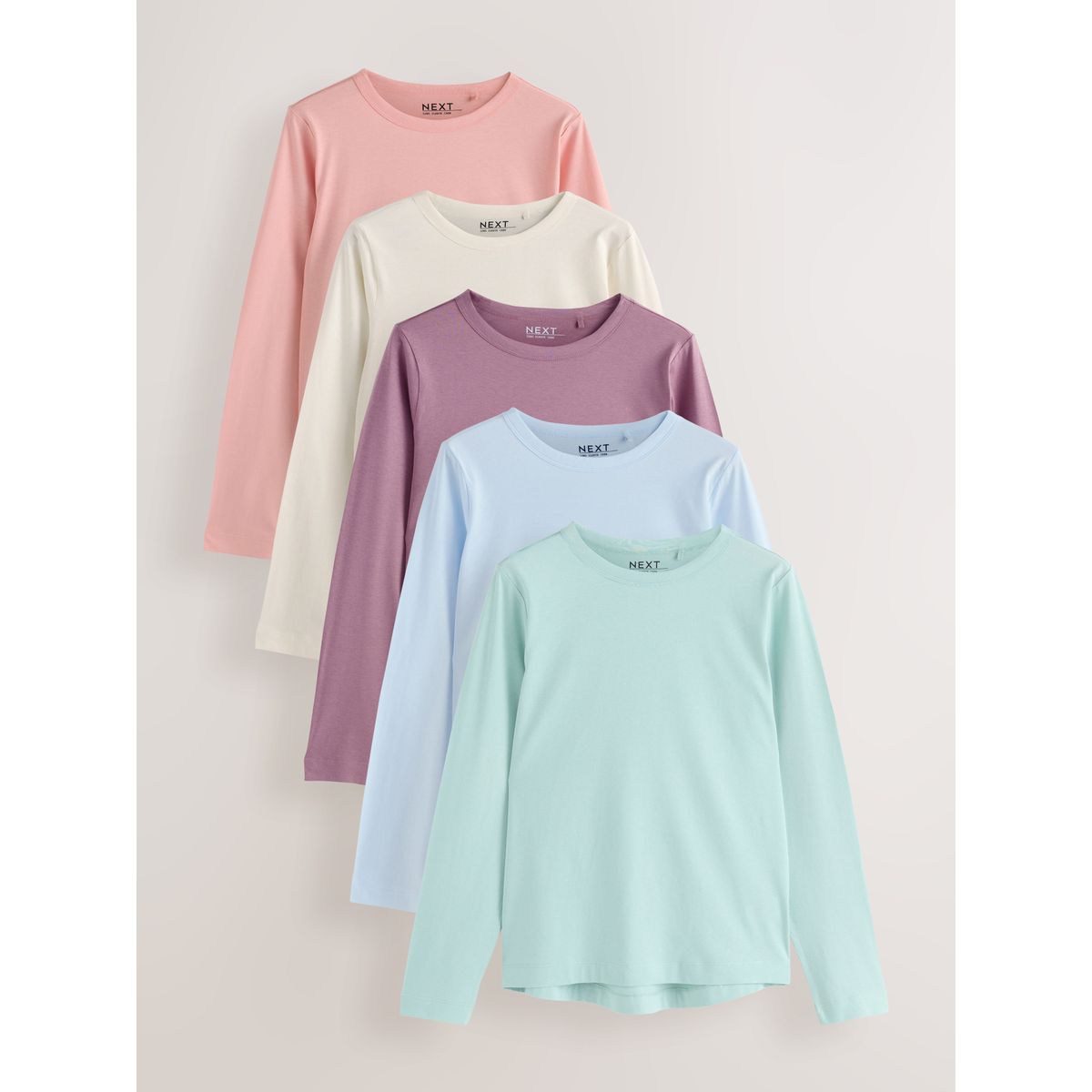 T-shirt manches longues coton, lot de 5 vert/violet/bleu/écru/rose, NEXT