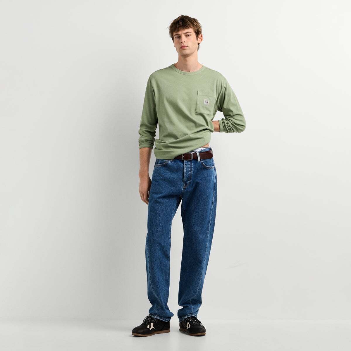 T-Shirt Manches Longues Coupe Regular vert armée lavé, PEPE JEANS
